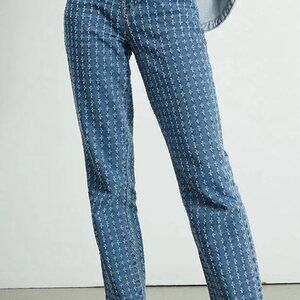PacSun Dad Blue Jeans Embroidered Stitch 100% Cotton Denim 27